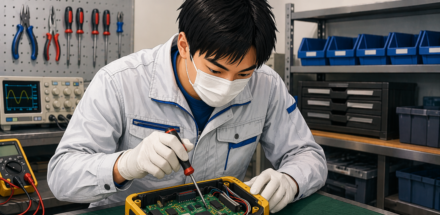 テレコン修理サービス、作業、松栄電子工業、金陵電機、テレコン、制御器、装置